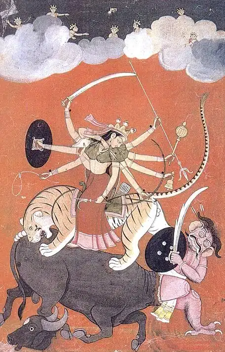 Durga tötet den Dämon Mahisasuramardini.