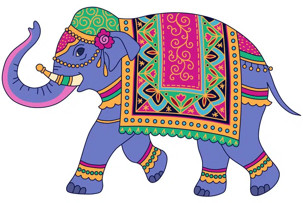 Blauer Indischer Elefant im traditionellen Stil