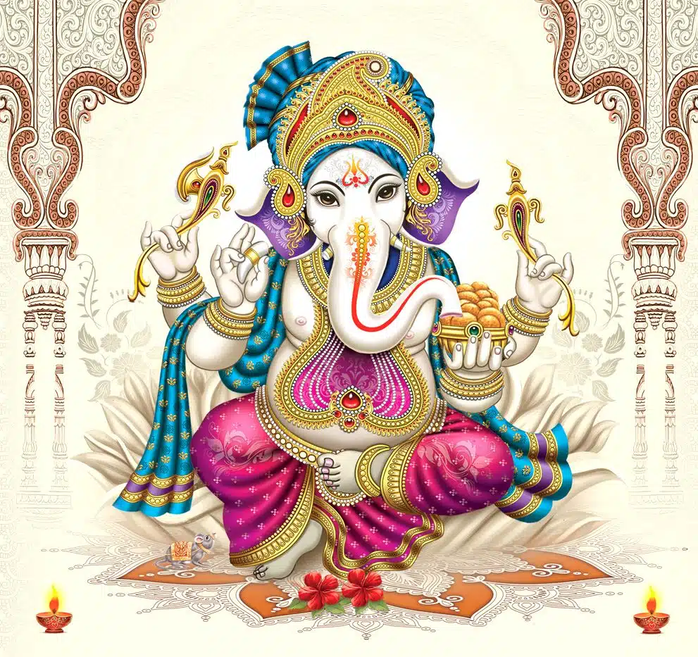 Ganesha hat den Körper eines Menschen und den Kopf eines Elefanten.