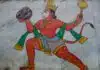 Hanuman in Eile, um seinem Herrn Rama zu helfen, Grafiti in Varanasi, der heiligen Stadt am Ganges.