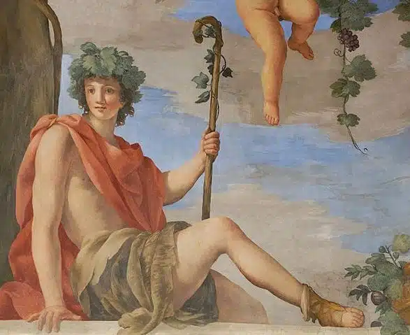 Dionysos mit weinumranktem Spazierstock. Fresko von Giovanni Francesco Romanelli, Louvre, Paris