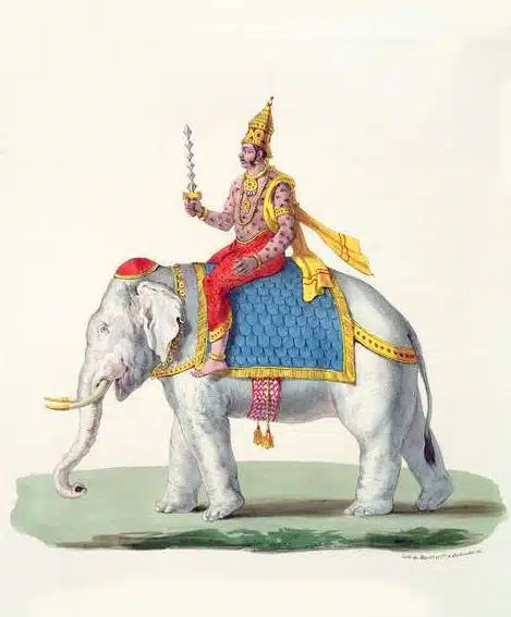 Der König der Götter auf seinem Reittier, dem Elefanten Airavata.